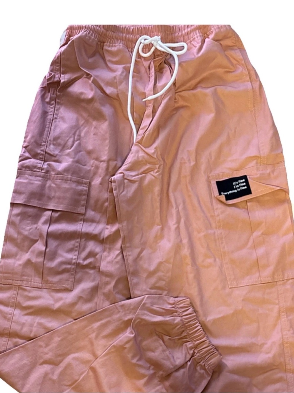 Light Pink Cargo Jogger Pants with Drawstring